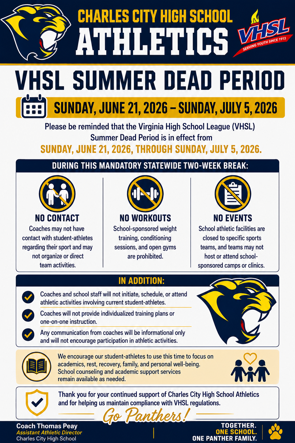 VHSL Athletics Dead Period