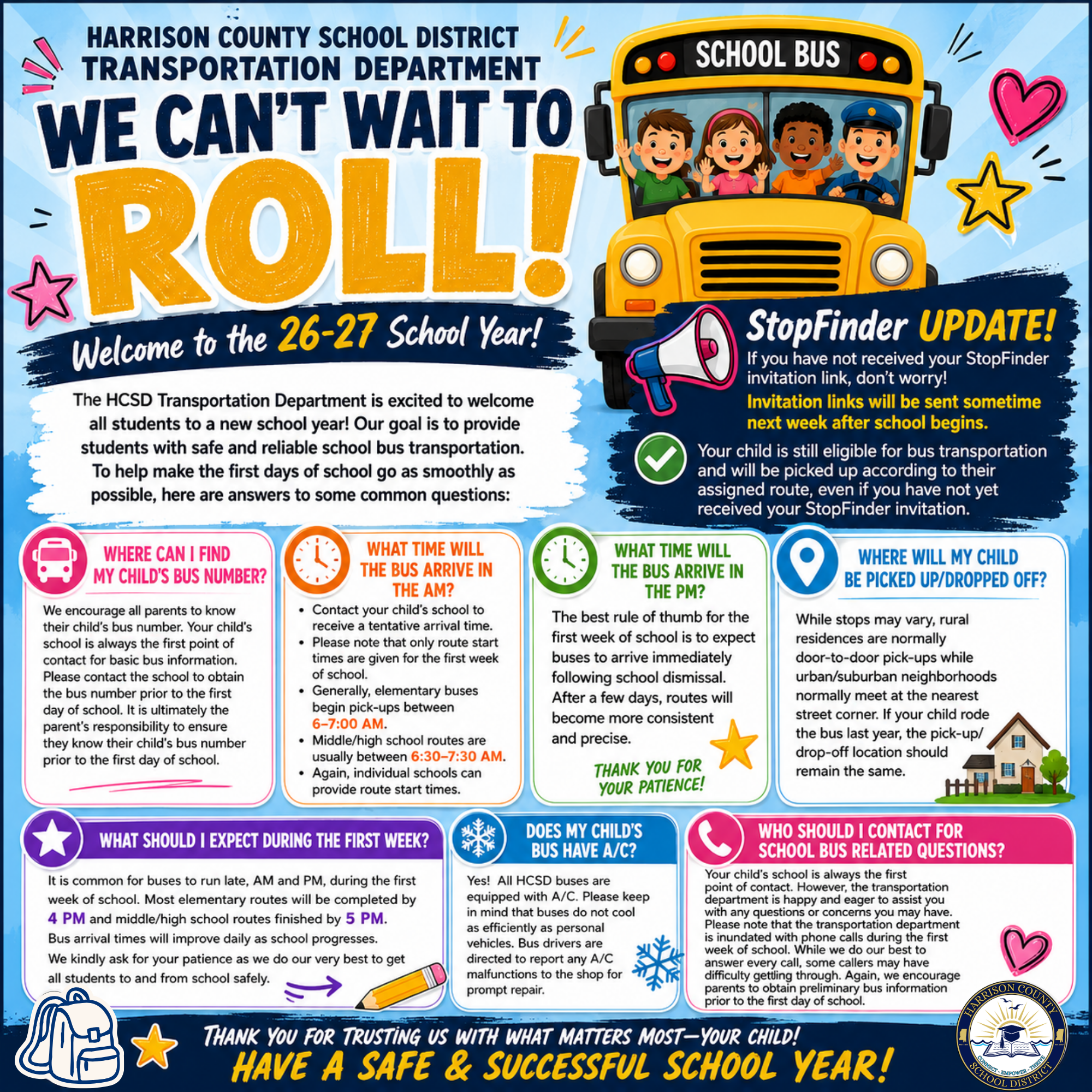 Important Reminders from HCSD Transportation Team