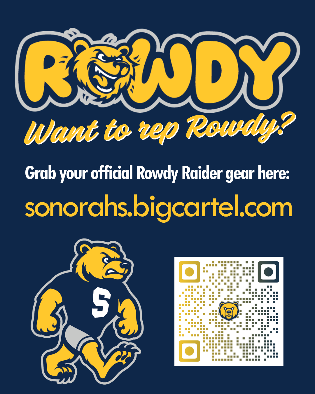 🐻 Want to Rep Rowdy? Get Your Raider Gear! 💙💛