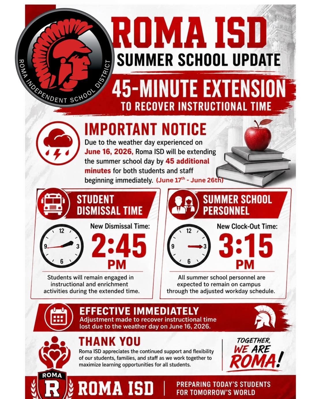 Summer School Instructional time Update !!