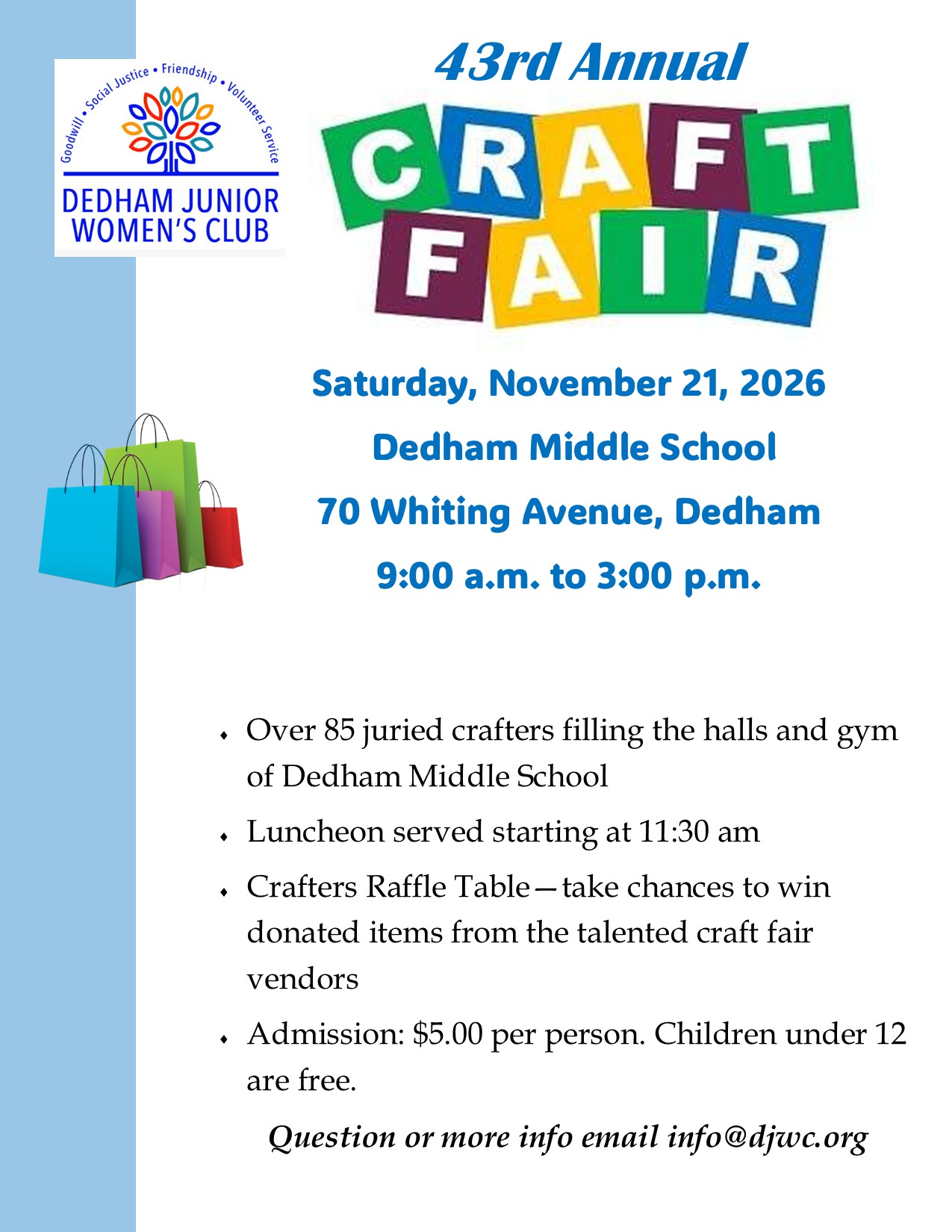 Dedham Junior Women's Club Craft Fair - 11/21/26