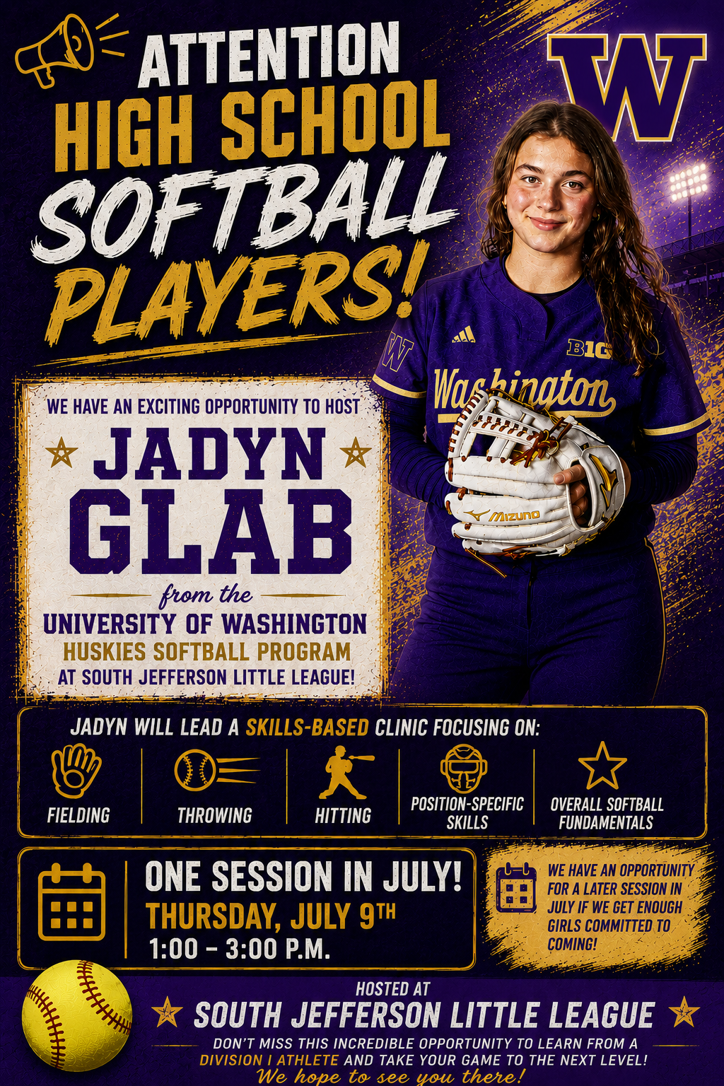 Softball Clinic Thursday, July 9, 2026