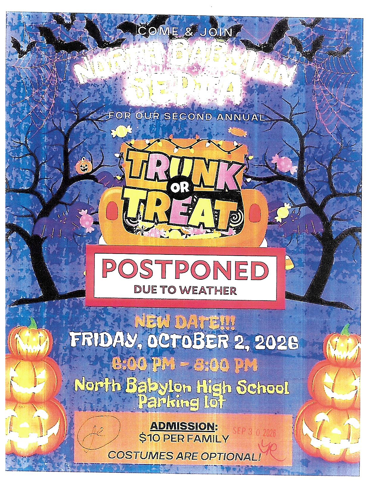 Trunk or Treat POSTPONED
