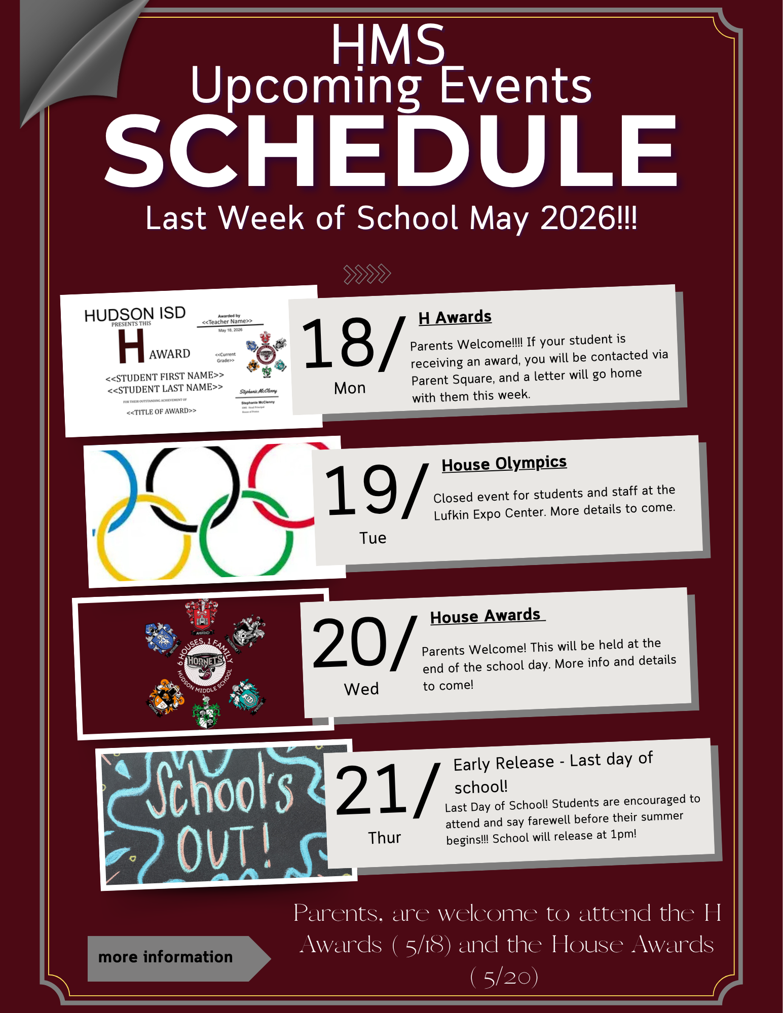 Last week of school events!