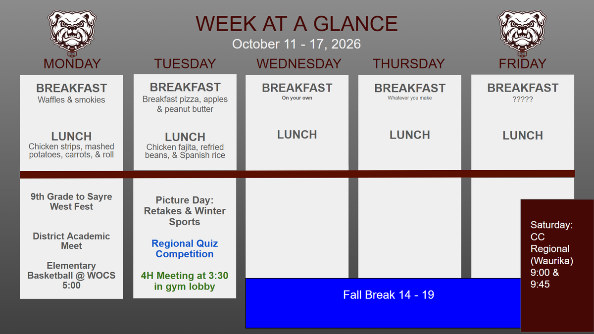 Week at a Glance October 11 - 17