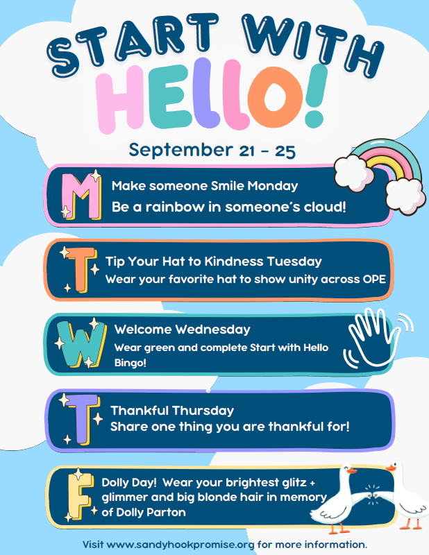 Celebrate Start with Hello Week at OPES, September 21 - 25