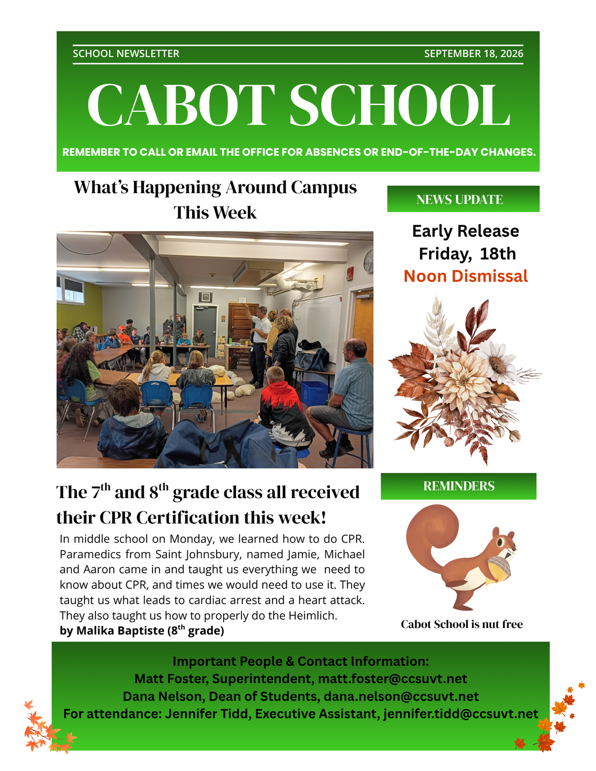 Newsletter for September 18