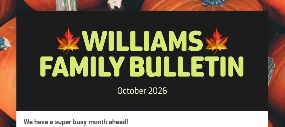 OCTOBER FAMILY BULLETIN