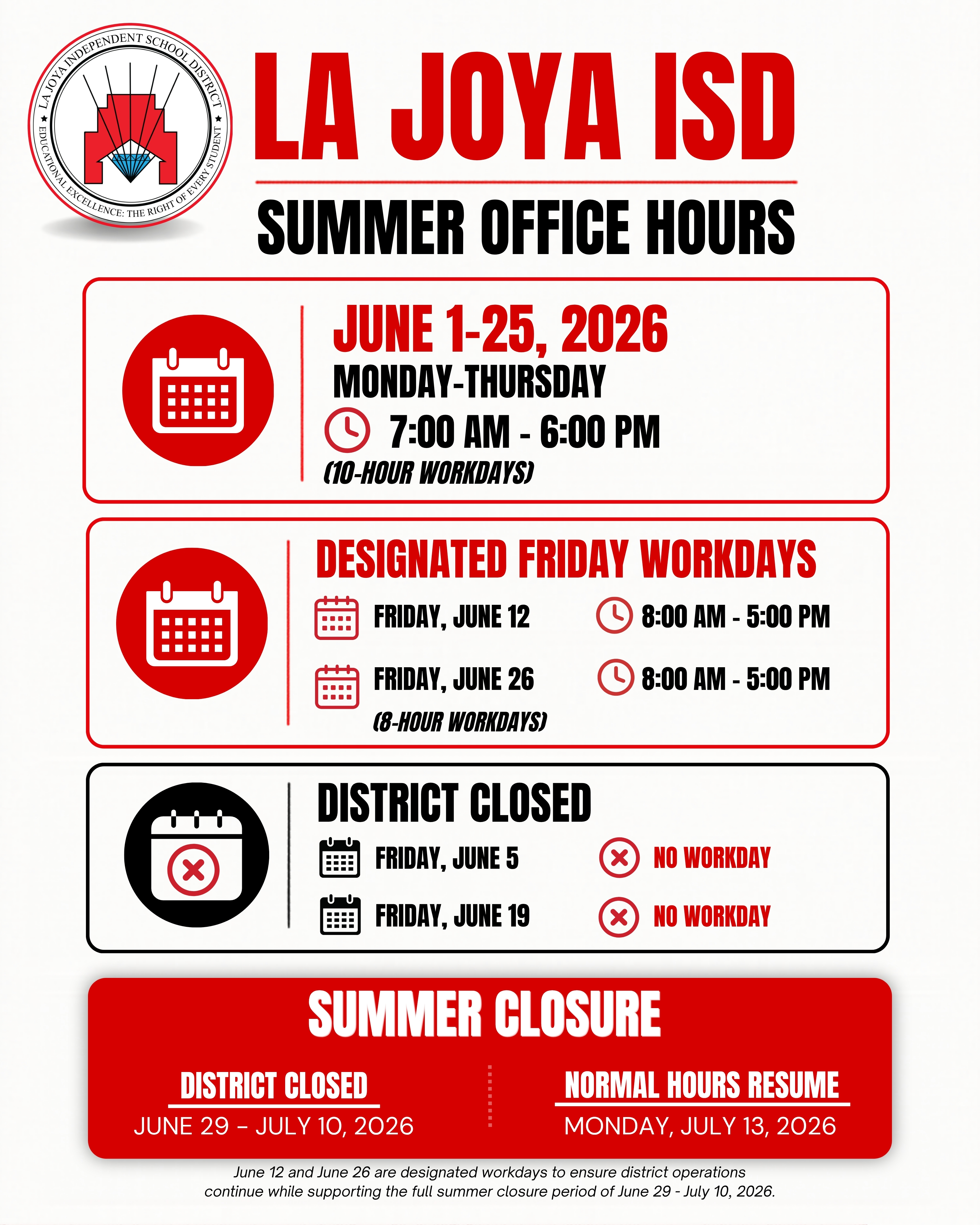 ☀️🕒 REVISED SUMMER OFFICE HOURS SCHEDULE 🕒☀️