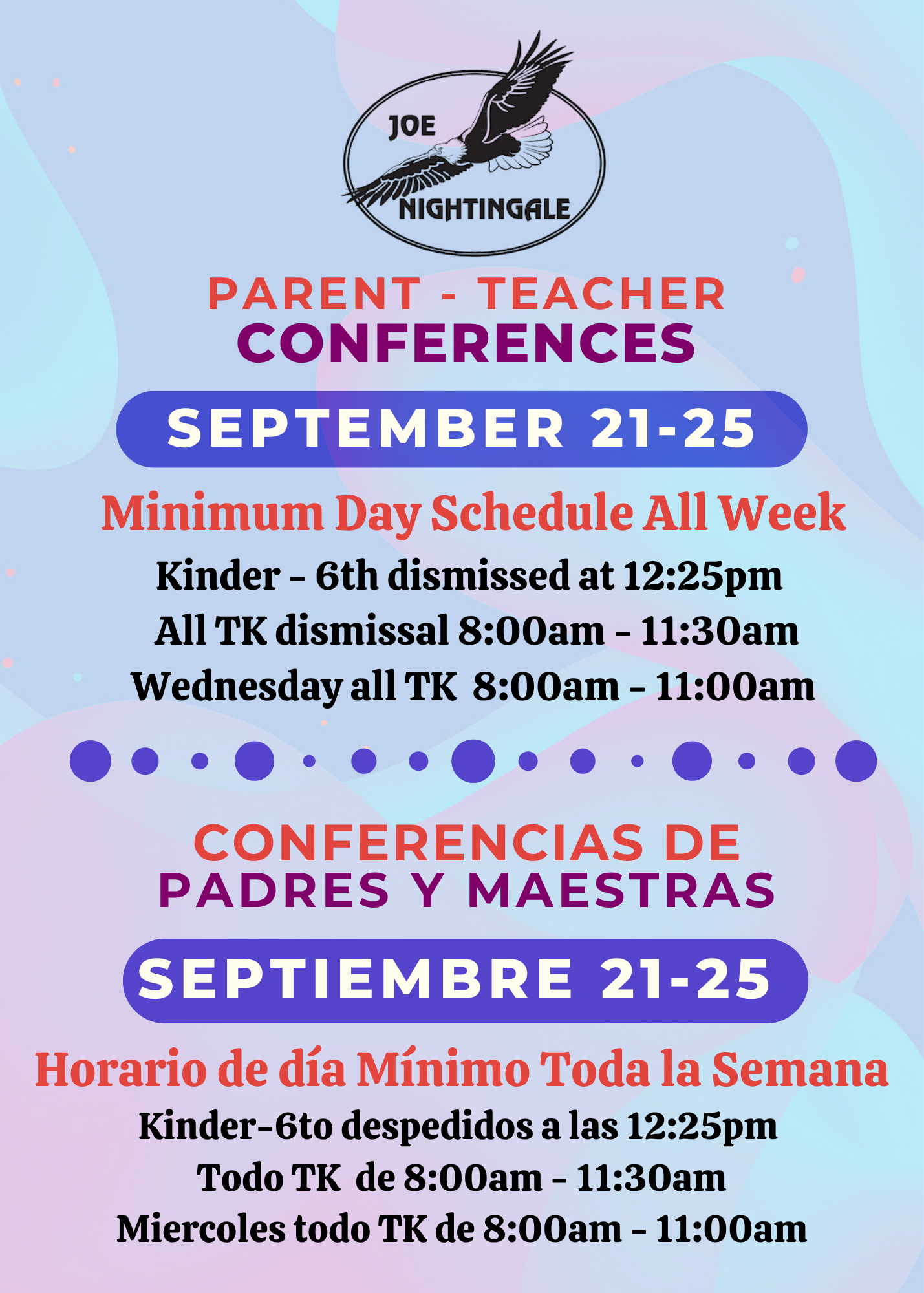 Minimum Day Schedule All Week - September 21st-25th