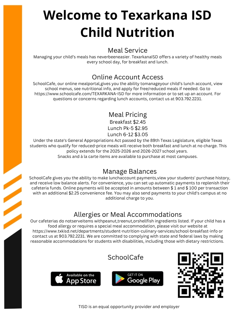 Welcome to Texarkana ISD Child Nutrition 