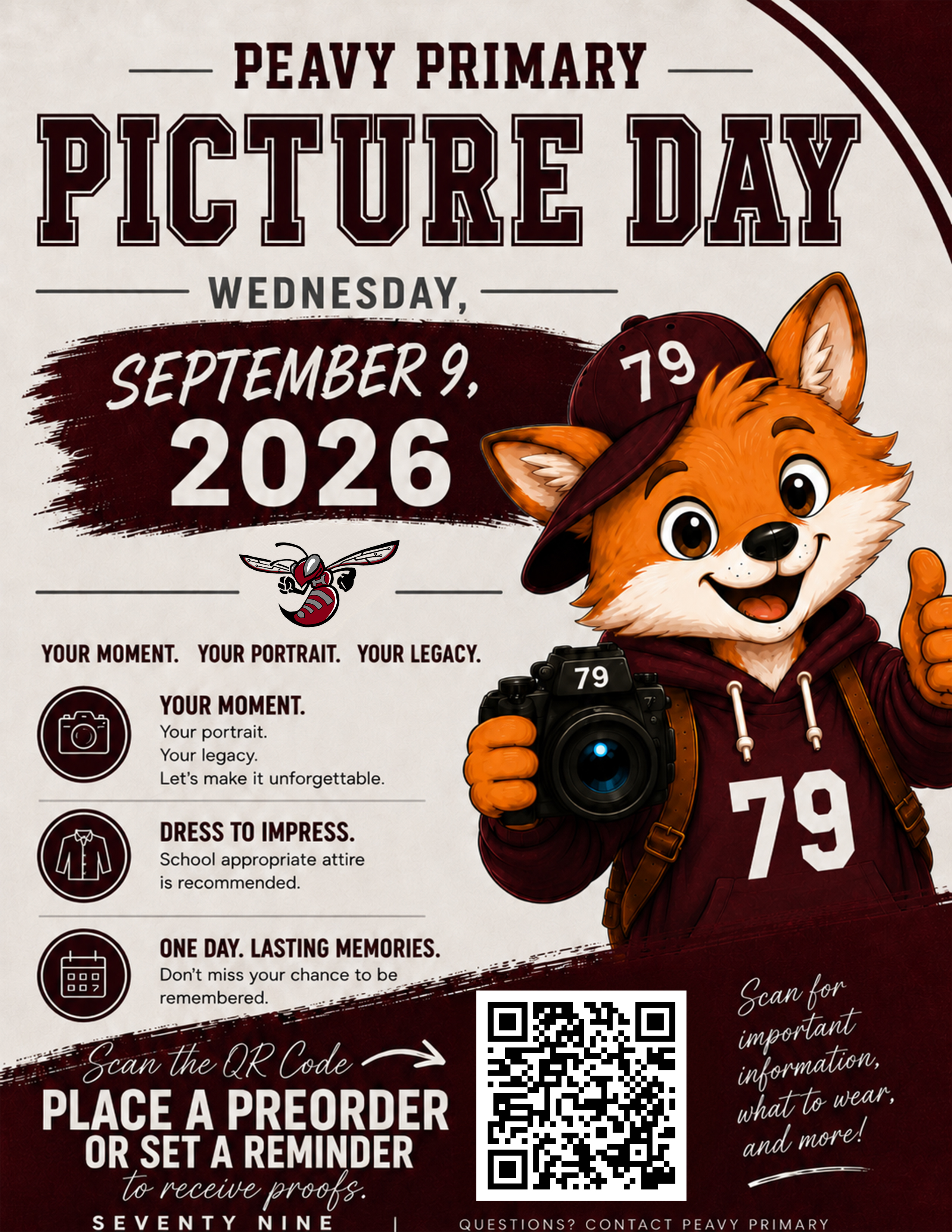Peavy Primary Picture Day: September 9th 2026