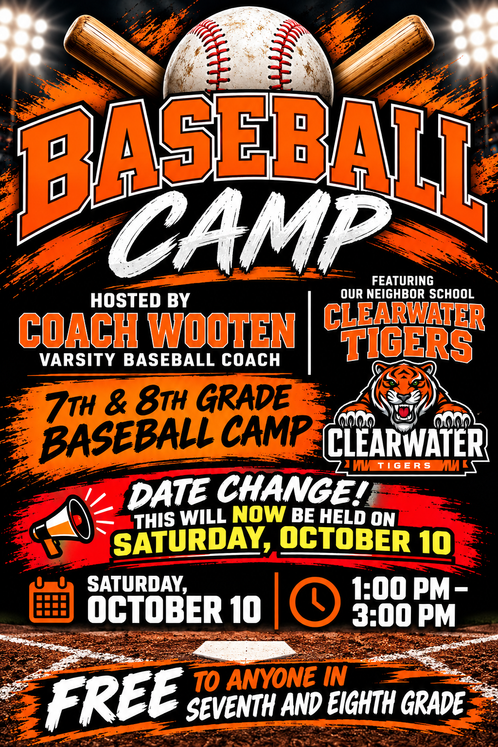 NEW DATE - OCT. 10TH! 7th and 8th Grade Baseball Camp