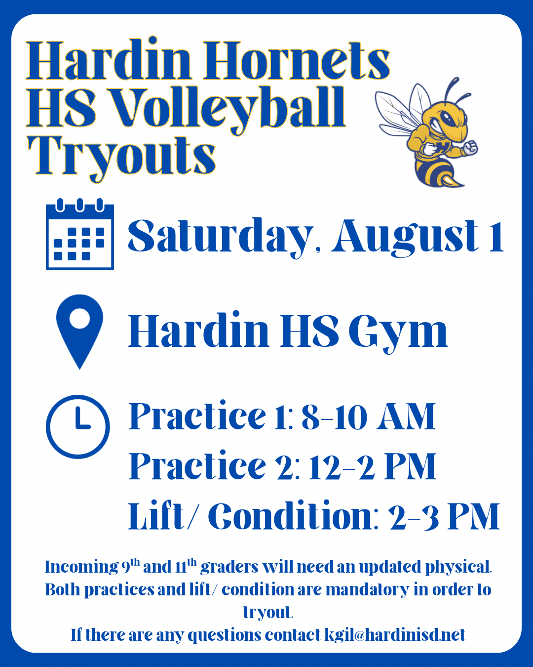 Hardin Hornets HS Volleyball Tryouts