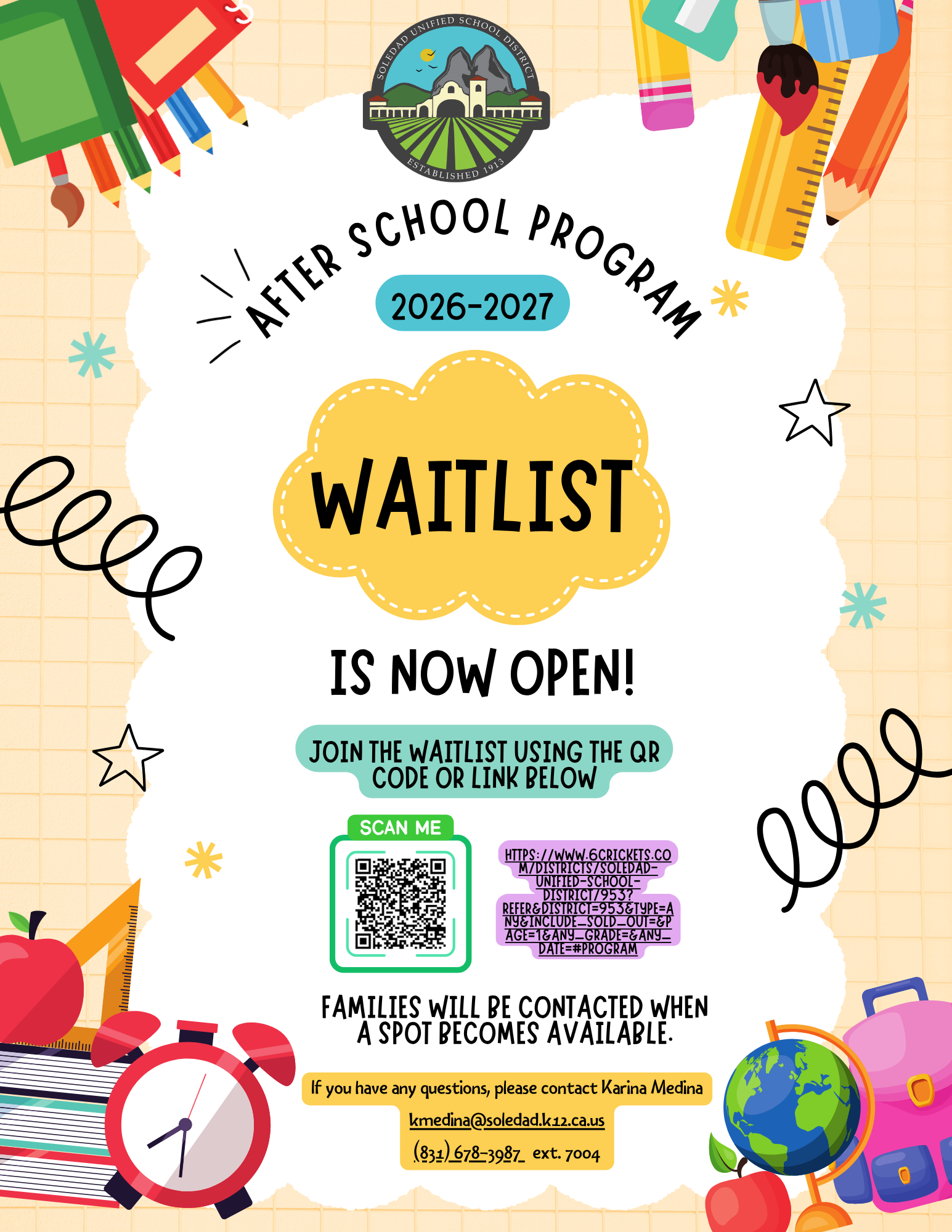 🎉 The 2026-2027 After School Program Waitlist Is Now Open! 🎉