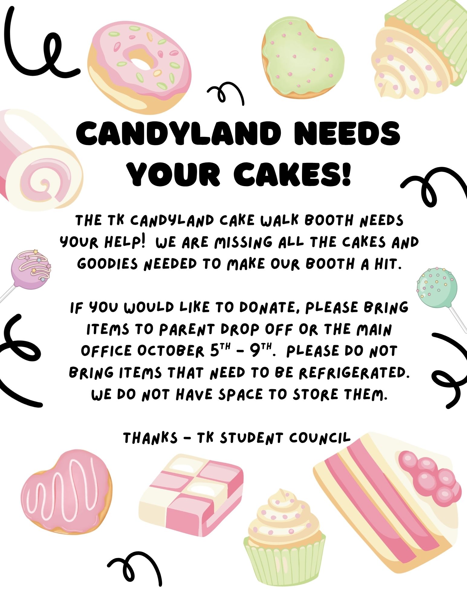 Cake Walk Donations Needed by Friday