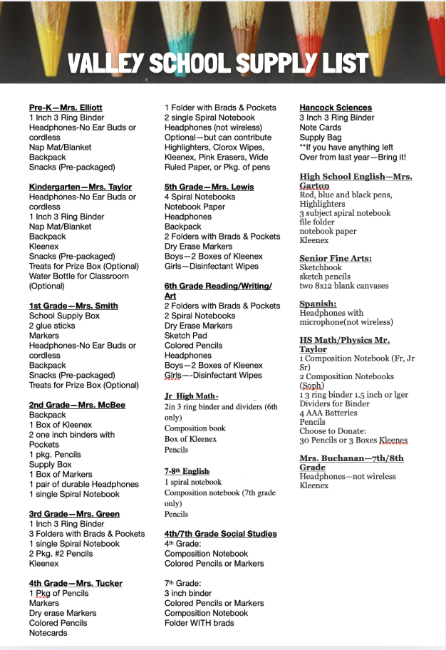 School Supply List