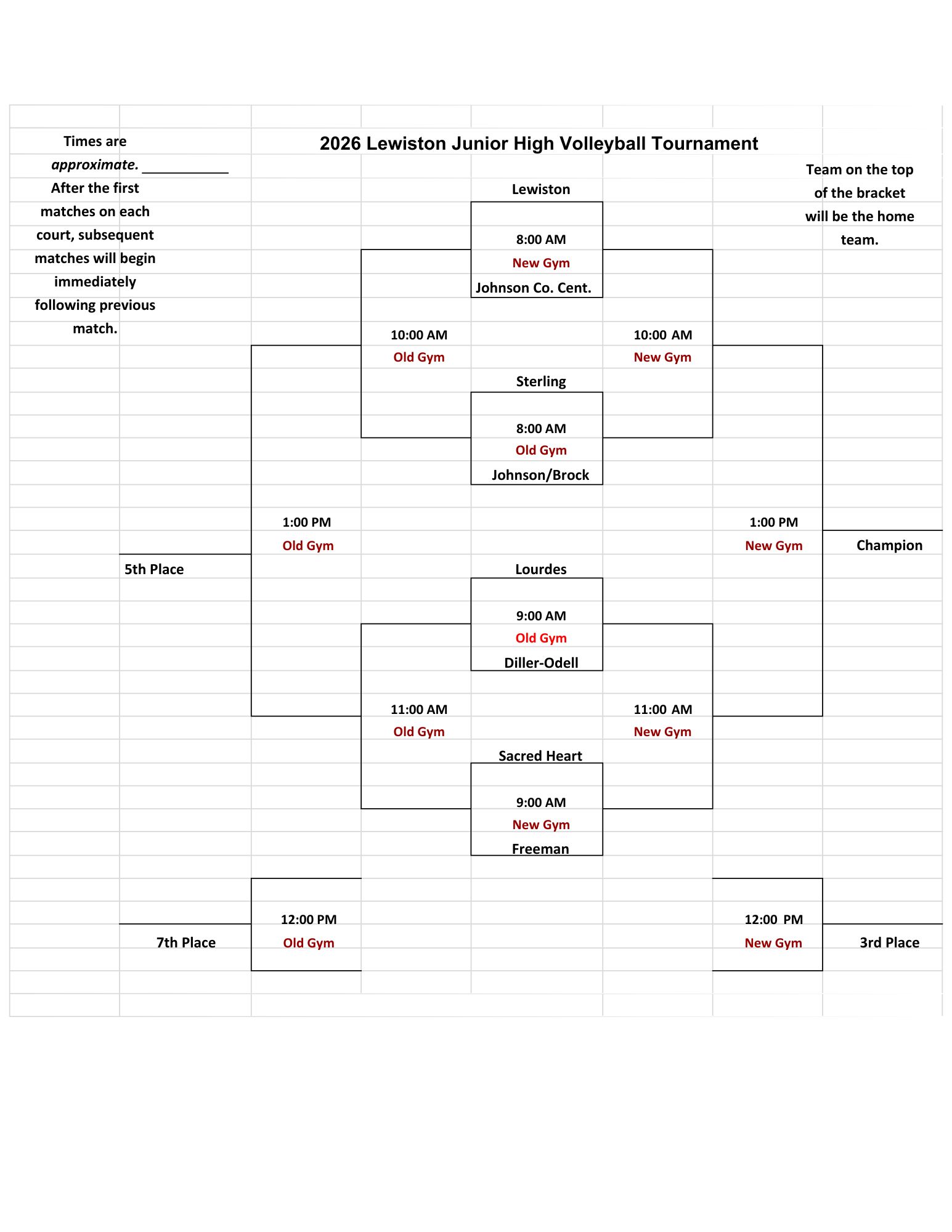 This Saturday's Tournament Brackets