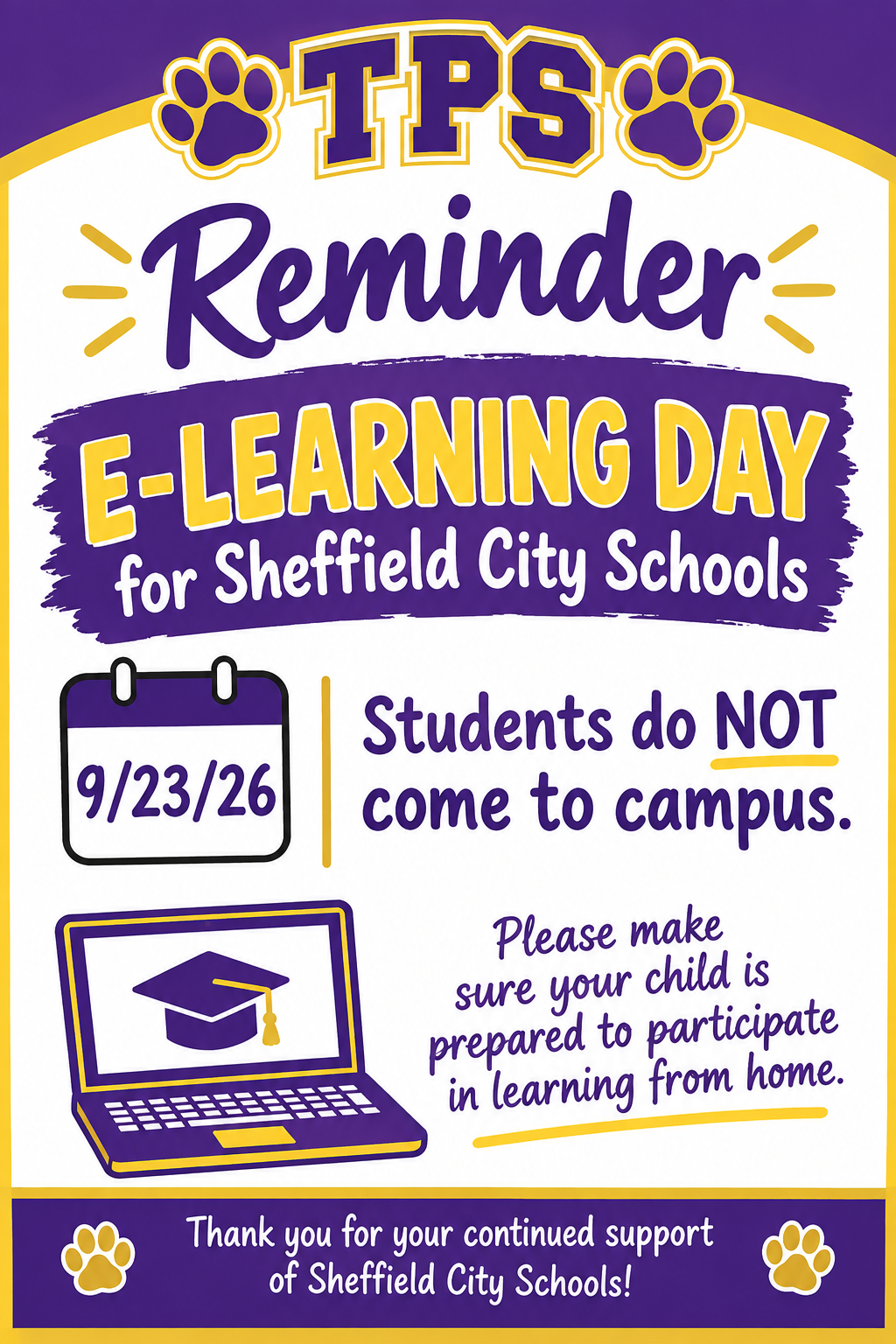 E-LEARNING NO SCHOOL 9/23/26