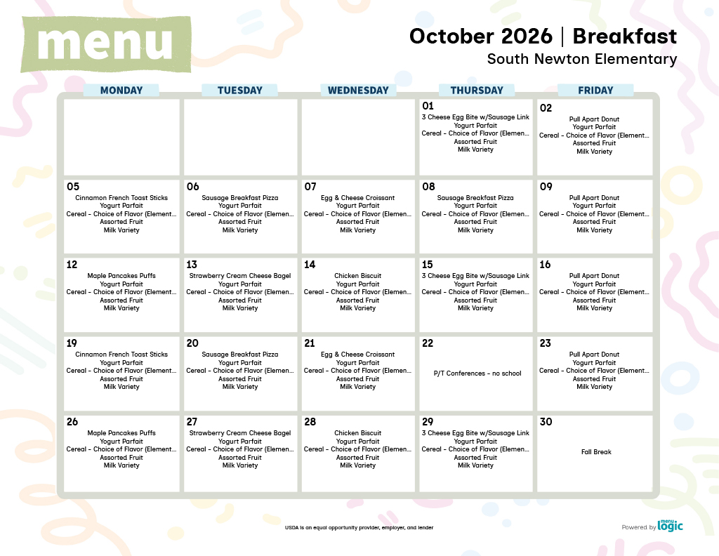 October 2026 ES Breakfast and Lunch Menus!