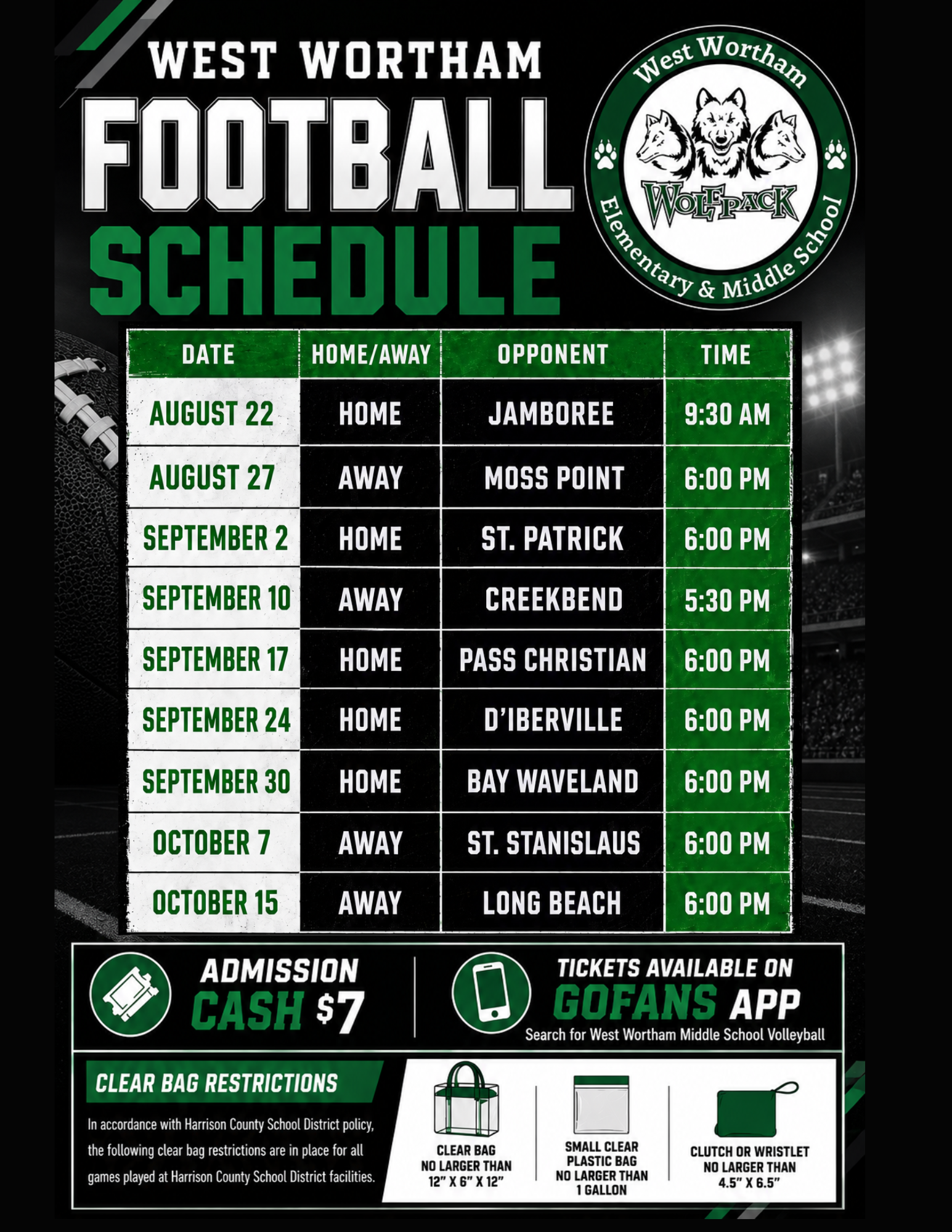 West Wortham 2026 Football Schedule (Updated)