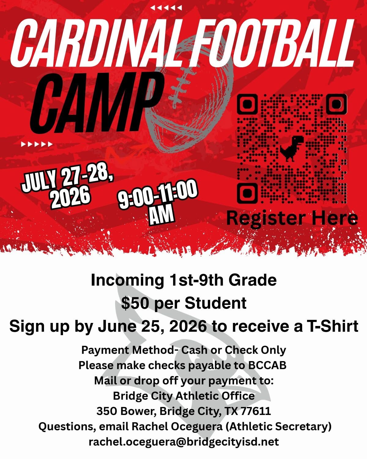 Cardinal Football Camp! Grades 1st-9th