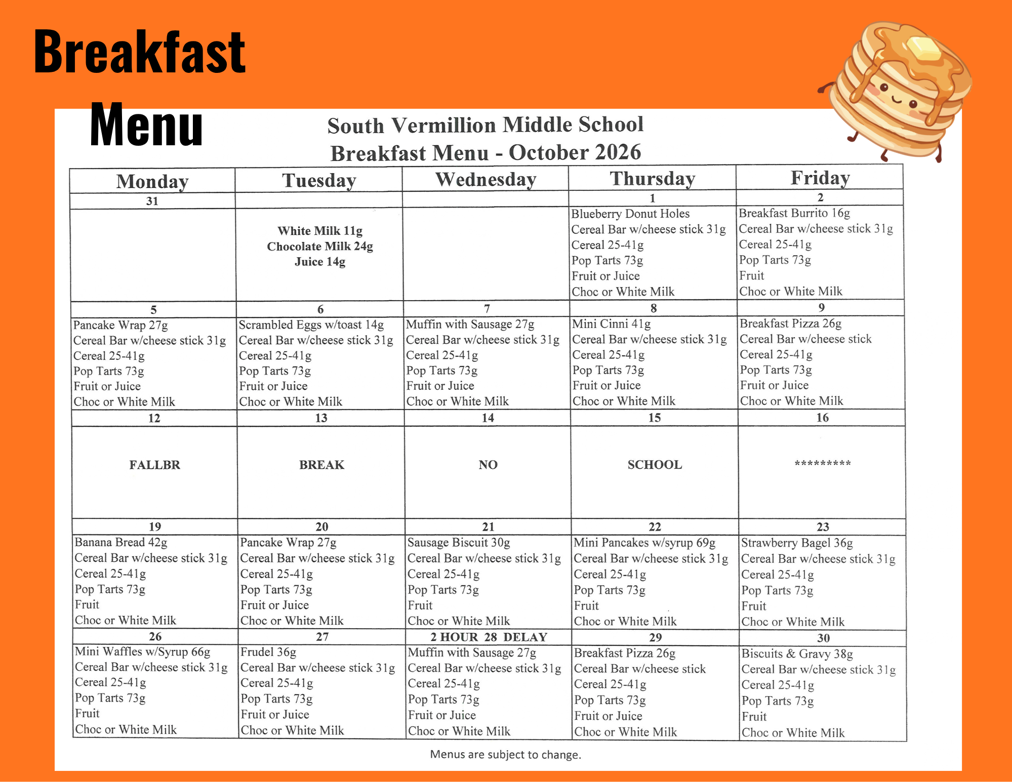 October Menus