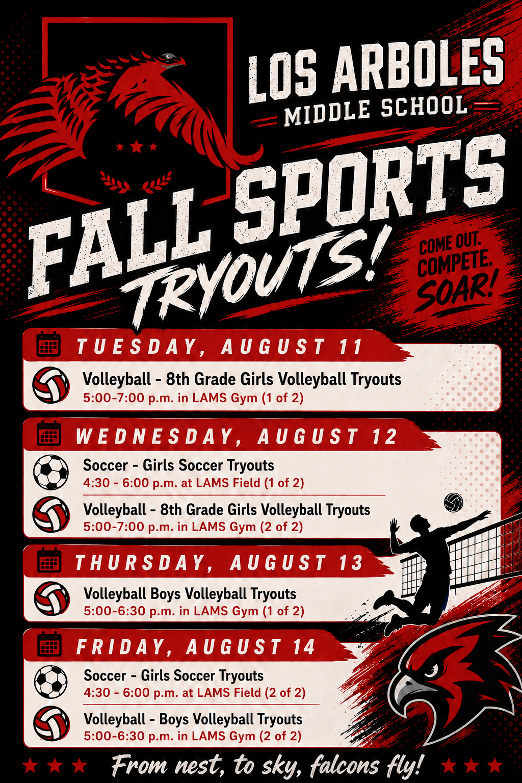 Fall Sports Tryouts - 7th Grade Girls Volleyball, Boys Soccer and Cross Country Still to Come! 