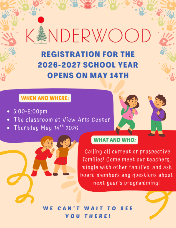 Community News - Kinderwood Registration for the 2026 - 2027 School Year -  May 14, 2026 - 5:00PM - 6:00PM