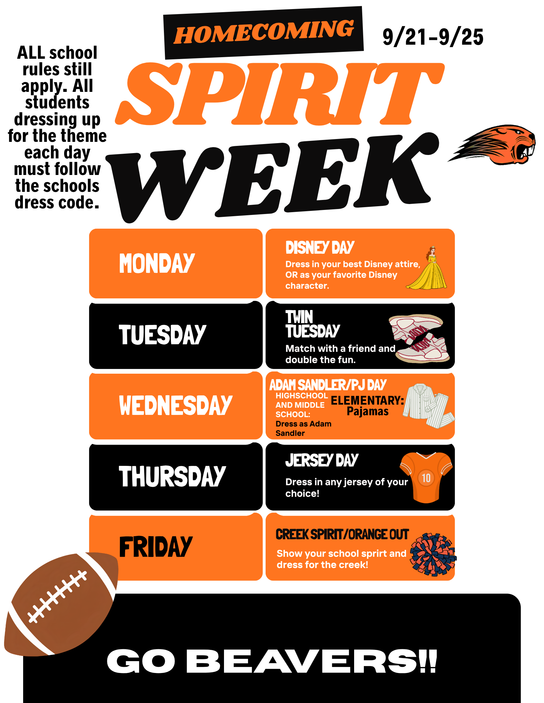 Homecoming Spirit Week: September 21-25