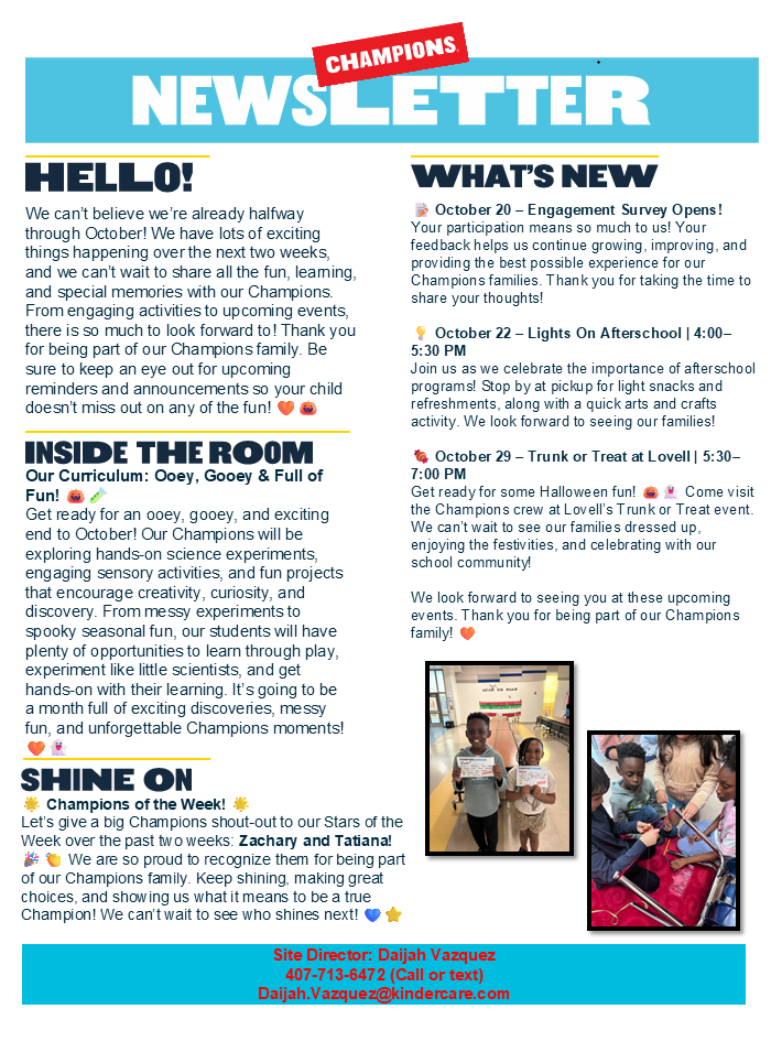  📢 Champions at Lovell: Monthly News and Reminders
