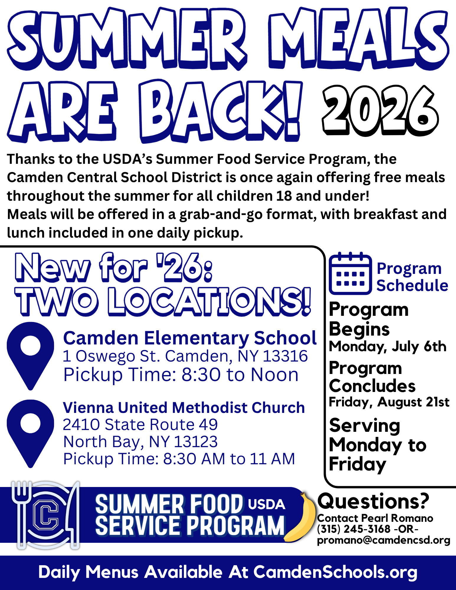 Summer Food Service Program Returns for 2026