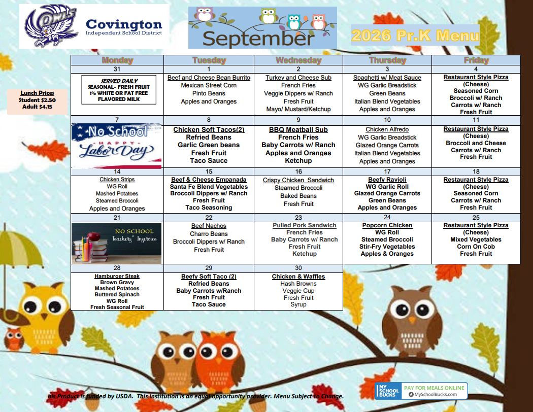 September Menus!