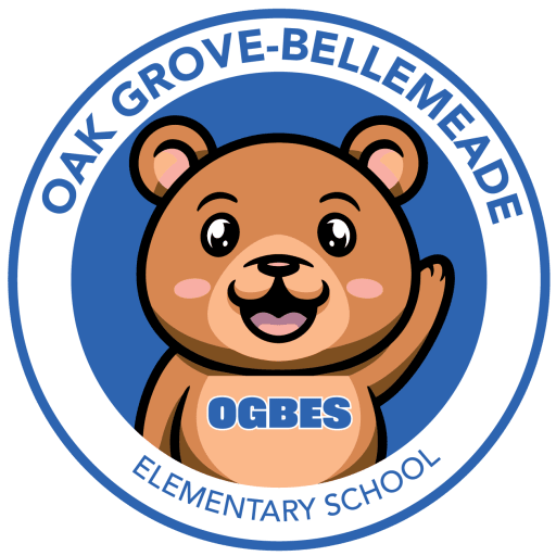 A circular logo for Oak Grove-Bellemeade Elementary School featuring a friendly brown bear waving.