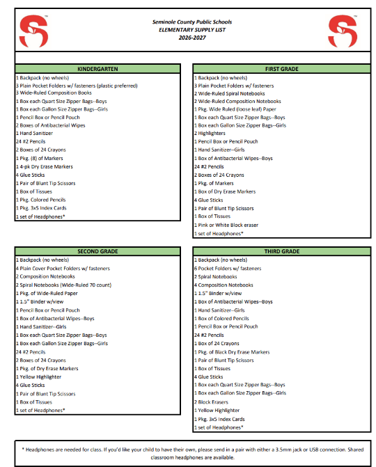Wilson - School Supply List for 2026-2027