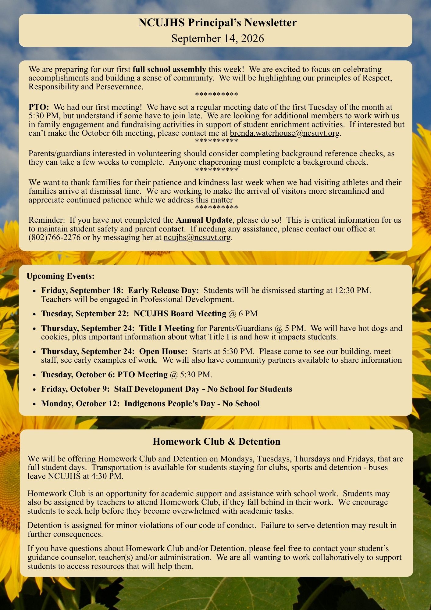 September 15, 2026 Newsletter