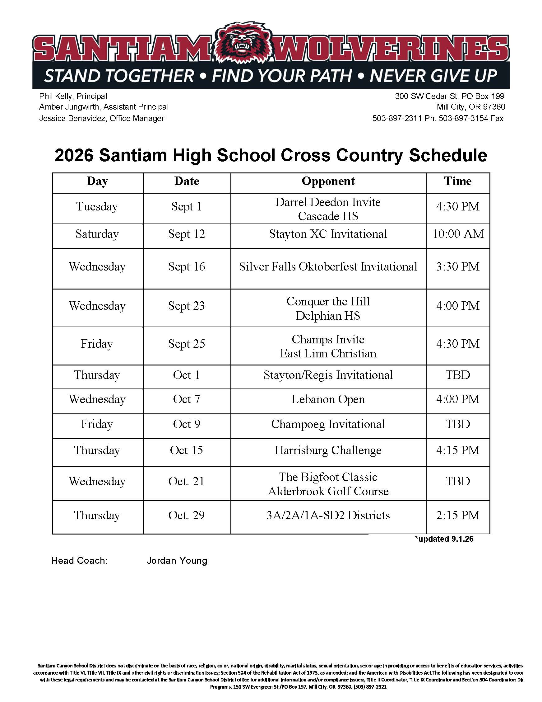 Updated XC Schedule