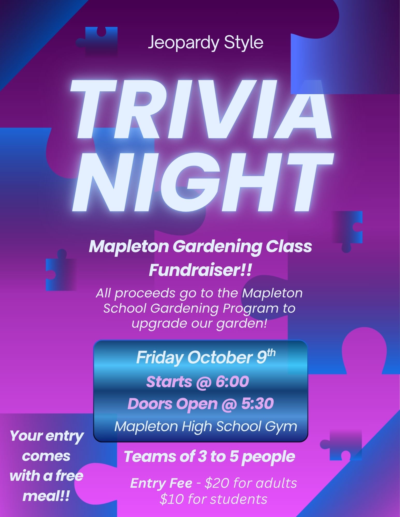 Mapleton Gardening Trivia Night Fundraiser
