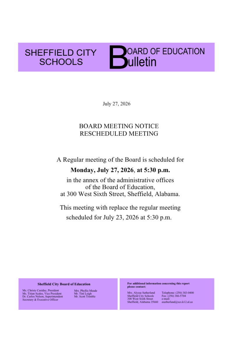 July 2026 Board of Education Monthly Meeting rescheduled