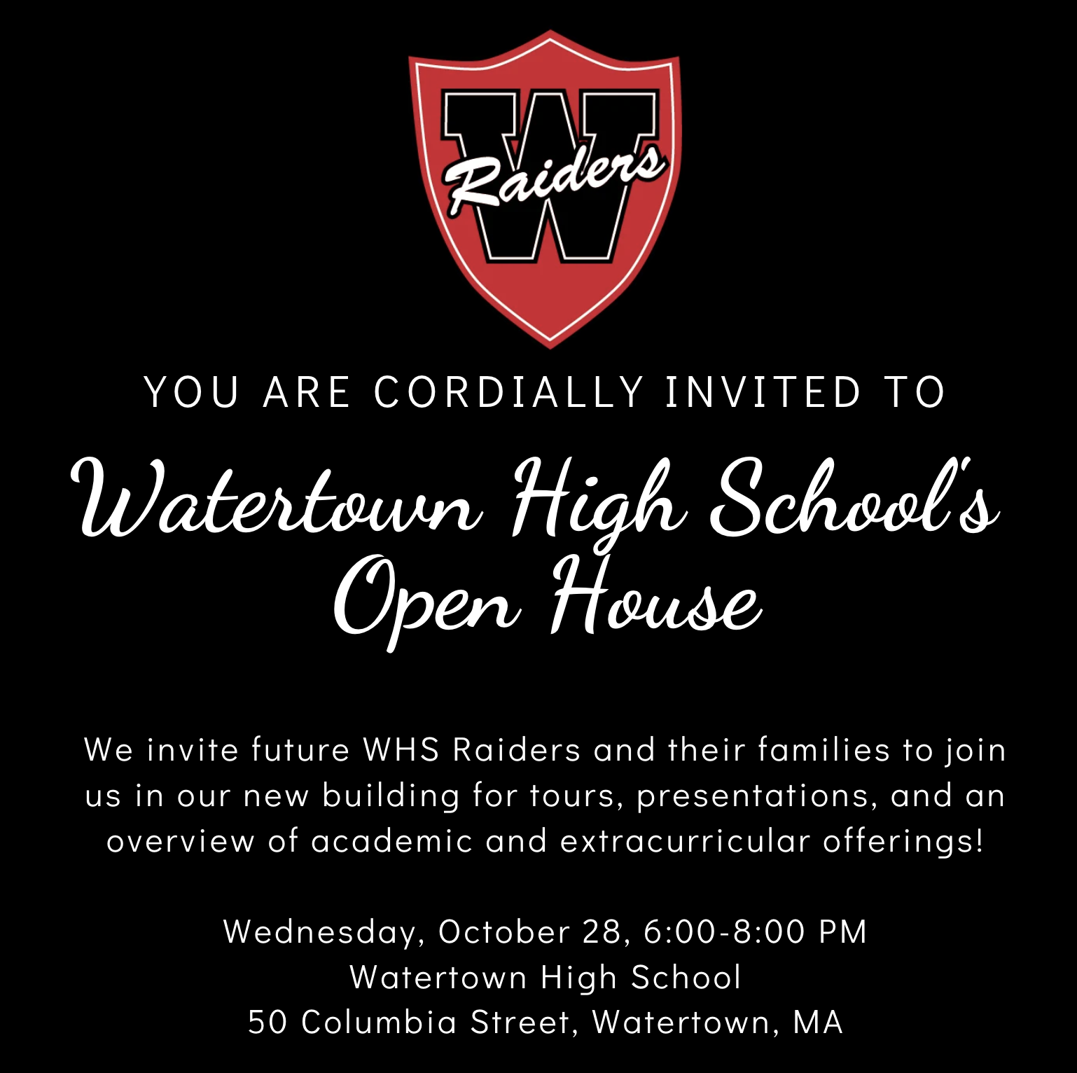 WHS to host Open House for 6th, 7th, and 8th grade families on October 28th from 6-8pm
