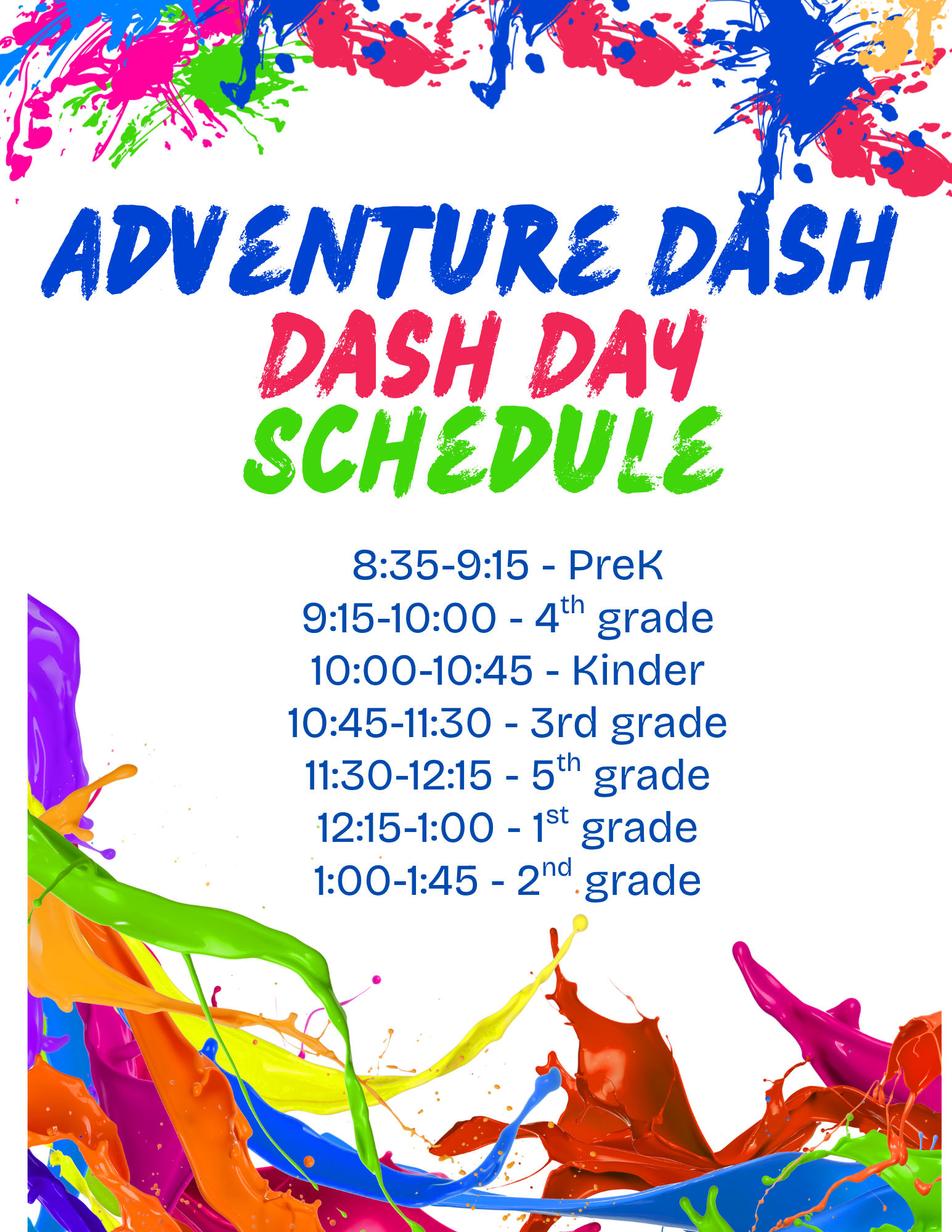 Adventure Dash UPDATED Schedule