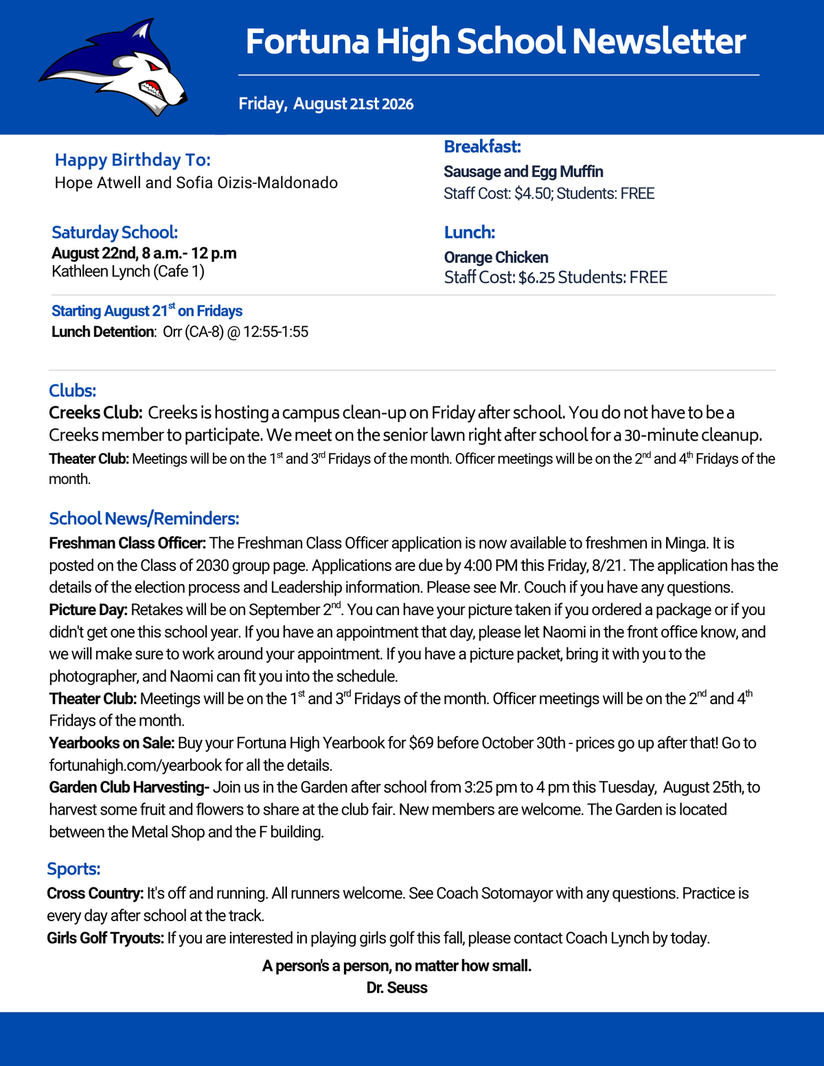 Bulletin 08/21/2026