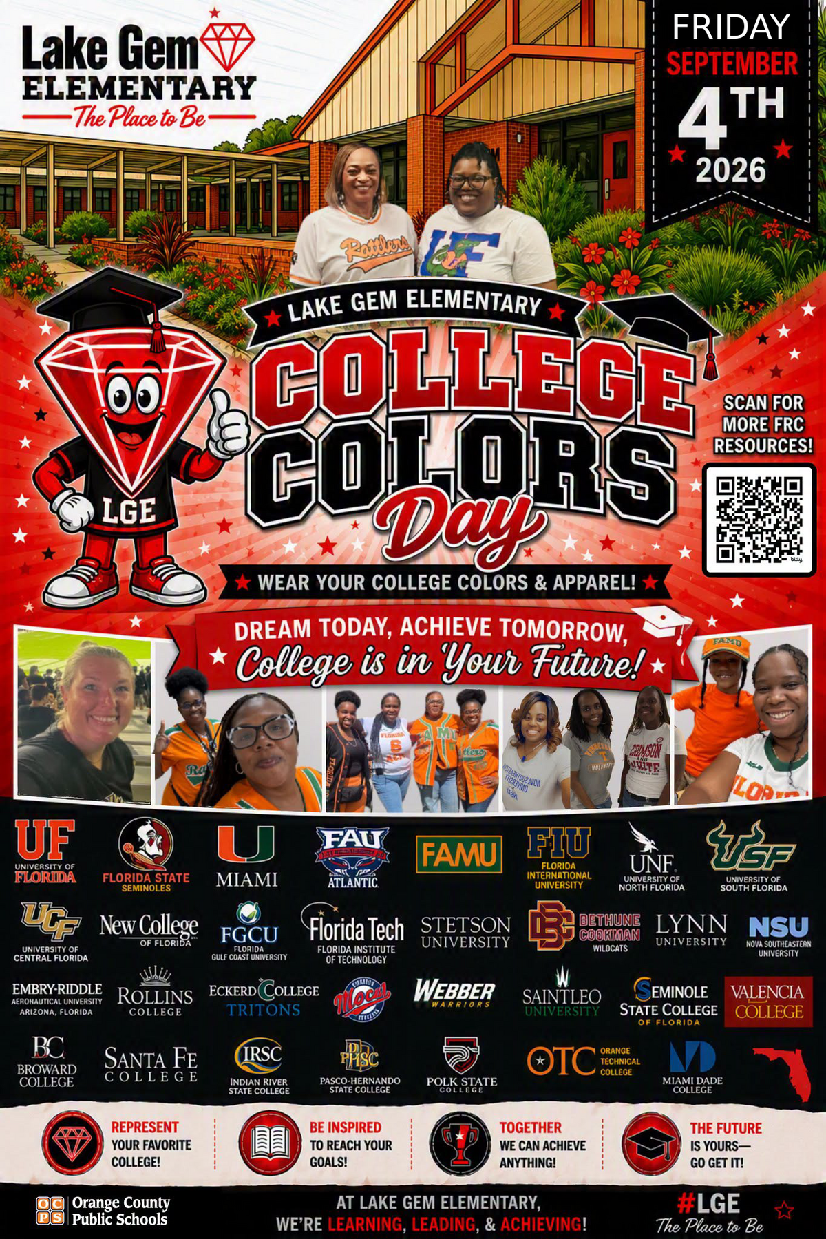 🎓 #CollegeColorsDay at @LakeGemES_OCPS ! ❤️