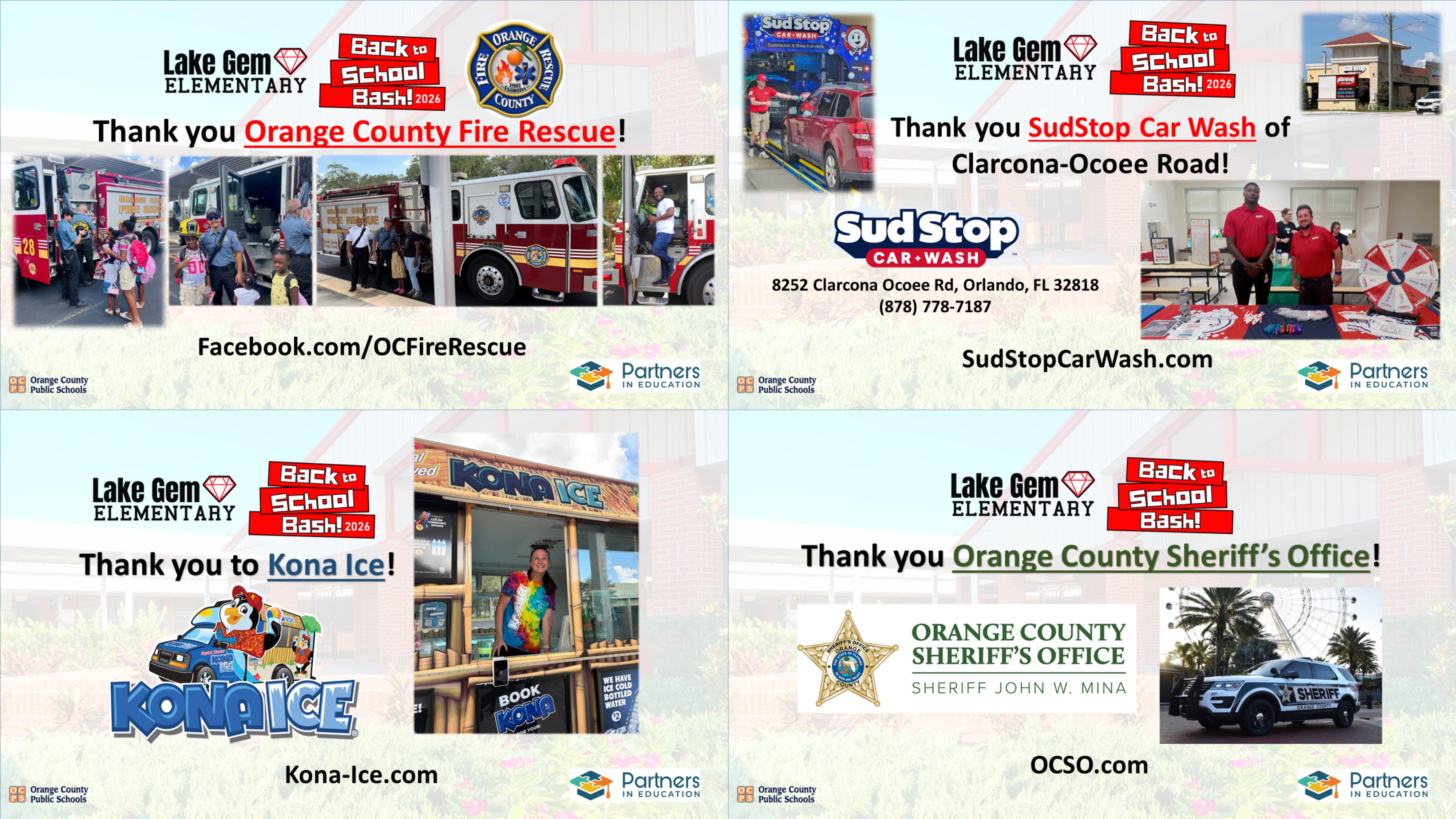 Lake Gem Elementary thanks Orange County Fire Rescue for their participation in the Back to School Bash 2026.