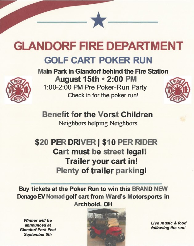 Glandorf Fire Dept. Poker Run to benefit district family