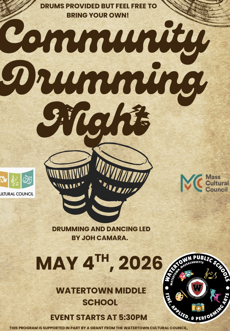 Community Drumming Night, May 4, 5:30pm, at WMS Auditorium