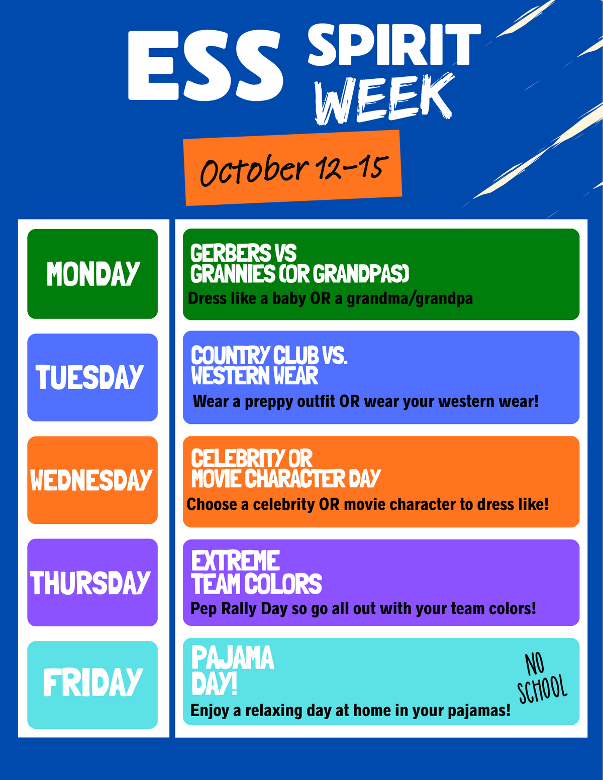 ESS Spirit Week Dress-Up Days