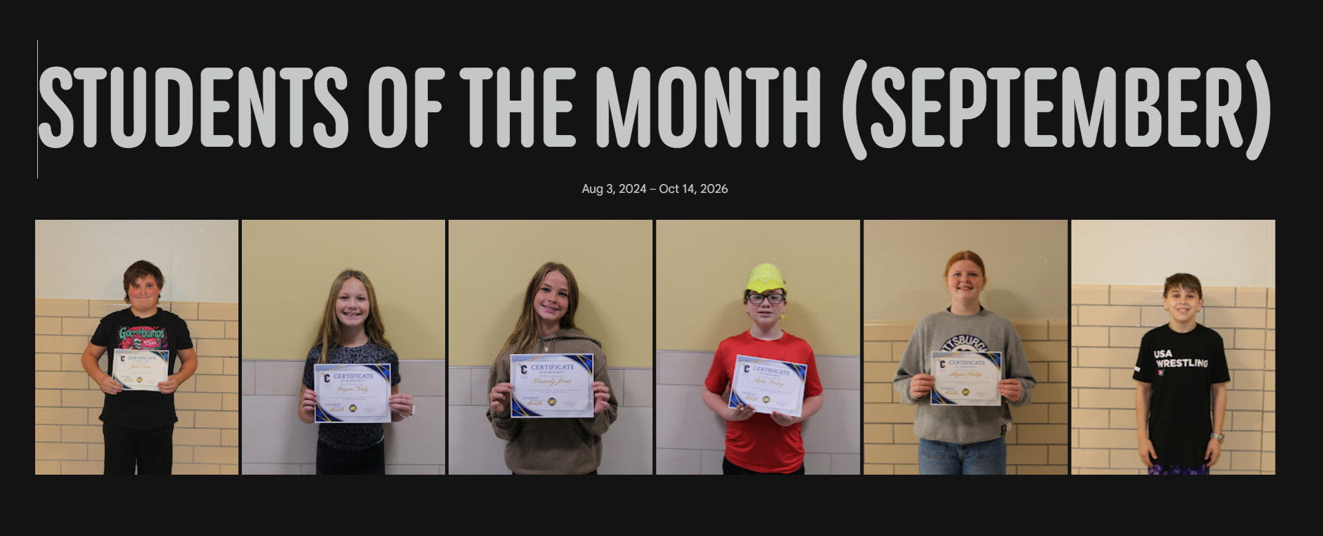 Middle School September Students of the Month 