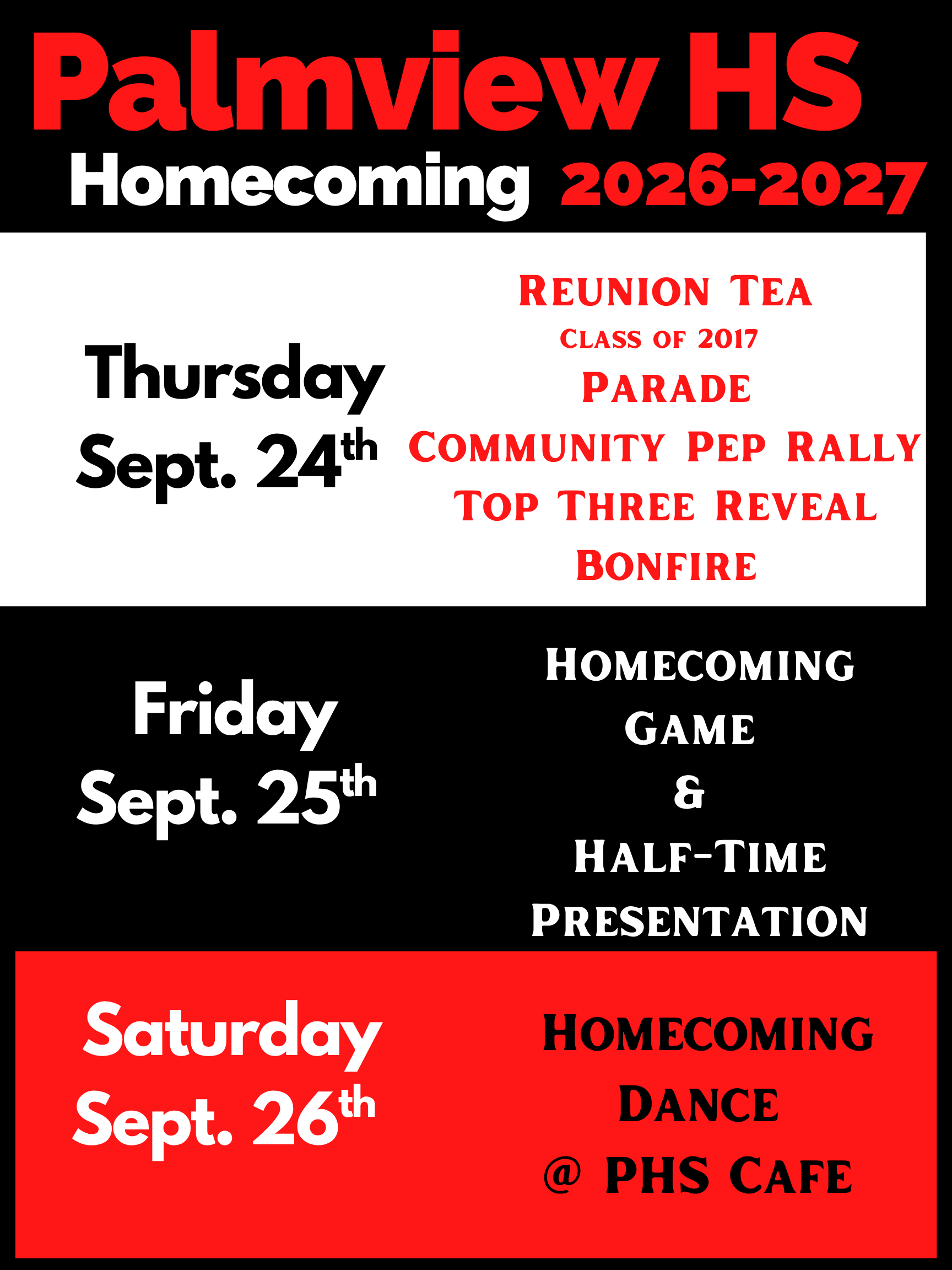 Palmview HS Homecoming Events 2026-2027
