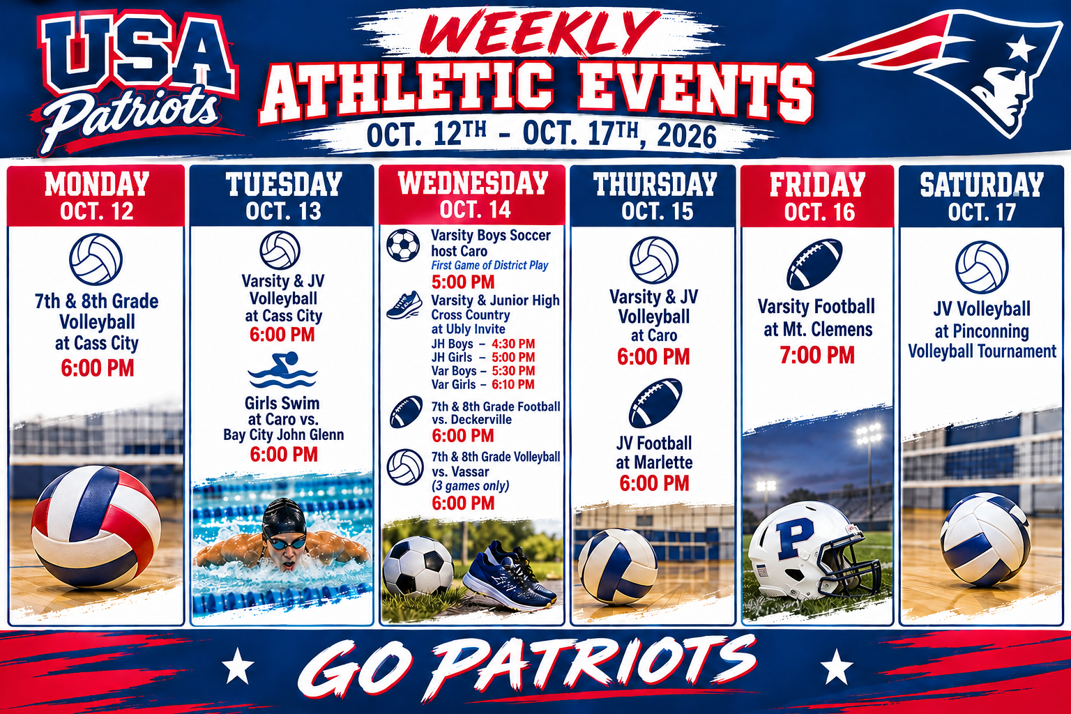 Weekly Athletic Events for 10-12-2026 - 10-17-2026